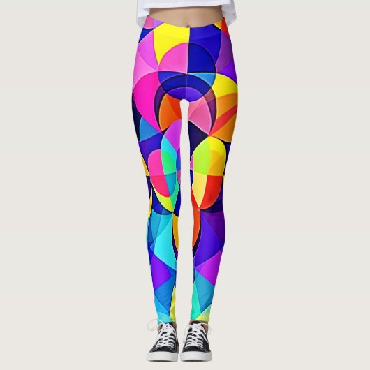 Levendige geometrische vreugde leggings (Voorkant)