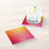 Levendige gepersonaliseerde ombre roze en geel glazen onderzetter (Schuin)