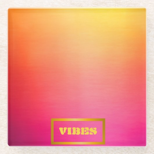 Levendige gepersonaliseerde ombre roze en geel glazen onderzetter (Voorkant)