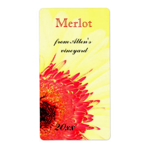 Levendige Gerbera Daisy Wijnfles Etiket