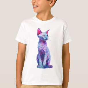 Levendige gestileerde krullende gecoate Devon Rex T-shirt