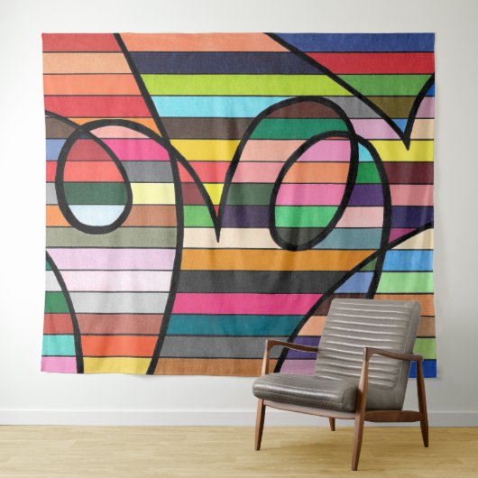 Levendige gestreepte abstract met vette zwarte kru wandkleed (In Situ (horizontaal))