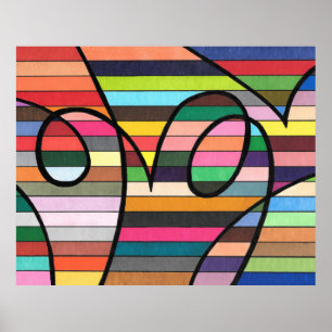 Levendige gestreepte abstract met vette zwarte spi poster