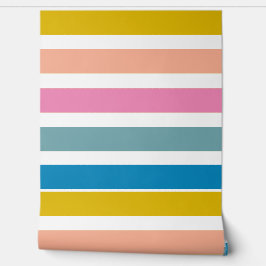 Levendige gestreepte design roze en blauwe ballon behang