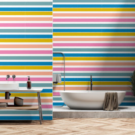 Levendige gestreepte design roze en blauwe ballon behang