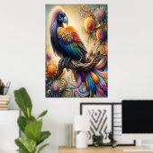 Levendige gevederde Condor zittend bovenop boomtak Poster (Thuiskantoor)