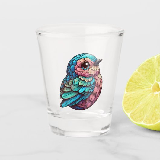 Levendige gevederde sereniteit shot glas (Voorkant)