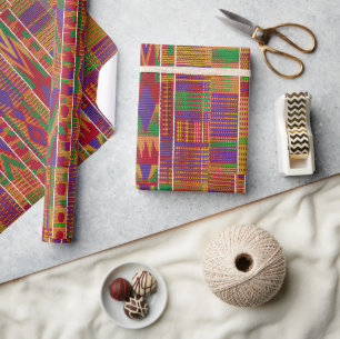Levendige Geweven Kente Doek Textiel Geïnspireerde Cadeaupapier