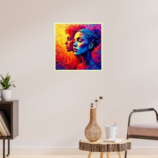 Levendige Gezichten Mozaïek Abstracte Print (Woonkamer 3)