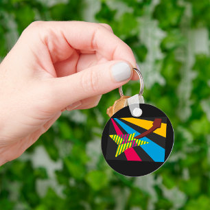 Levendige gitaar met geometrische strepen sleutelhanger