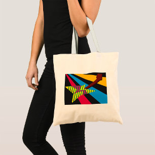 Levendige gitaar met geometrische strepen tote bag