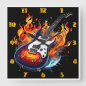 Levendige gitaar omringd door vlammen bij schemeri vierkante klok (Voorkant)