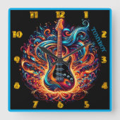 Levendige gitaar wervelend met kleurrijke melodieë vierkante klok (Voorkant)