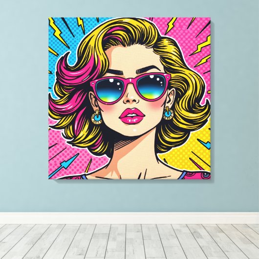 Levendige Glam Pop Art - Retro 80's Style Canvas Afdruk (Insitu (Houten vloer))