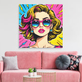 Levendige Glam Pop Art - Retro 80's Style Canvas Afdruk (Insitu (Woonkamer))