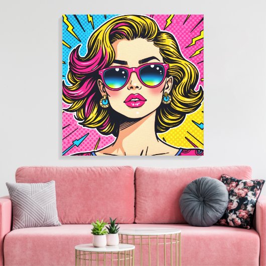 Levendige Glam Pop Art - Retro 80's Style Canvas Afdruk (Insitu (Woonkamer))