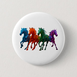 Levendige glazen paarden - kleurrijke gloeiende pa ronde button 5,7 cm