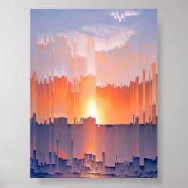 Levendige Glitch Zonsondergang Silhouet Poster
