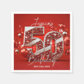 Levendige Glittery Ruby Red en Silver 50e verjaard Servet (Voorkant)