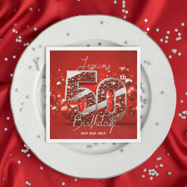 Levendige Glittery Ruby Red en Silver 50e verjaard Servet