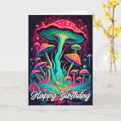 Levendige gloeiende Forest Mushroom Illustratie Kaart (Gele Bloem)