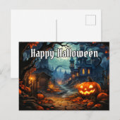 Levendige gloeiende spookachtige pompoen gelukkig  briefkaart (Voorkant / Achterkant)