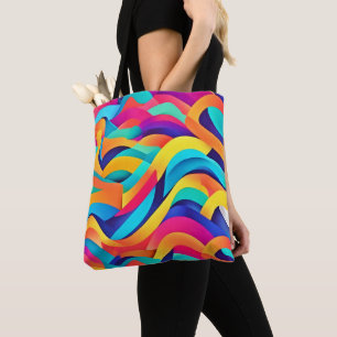 Levendige Golfende Abstracte Kunst Tote Bag