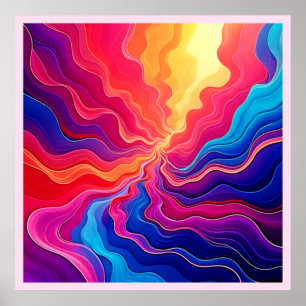 Levendige Golven: Abstracte Neon Energie Stroom Ku Poster