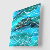 Levendige golven klok, turkoois, wit, zwart vierkante klok (Hoek)