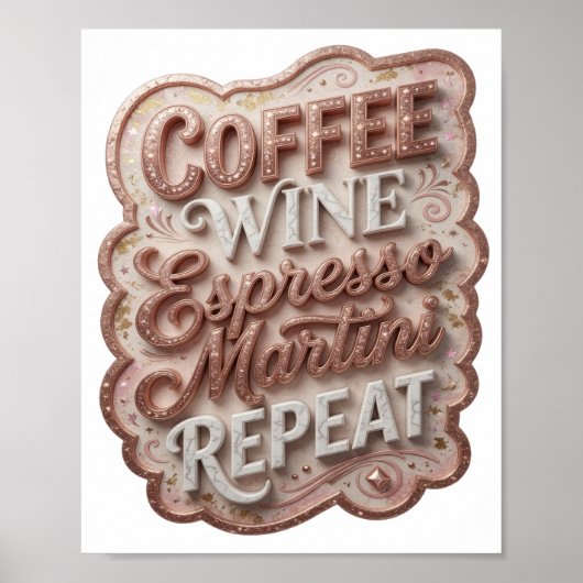 Levendige Goud COFFIE WIJN ESPRESSO MARTINI HERHAL Poster (Voorkant)
