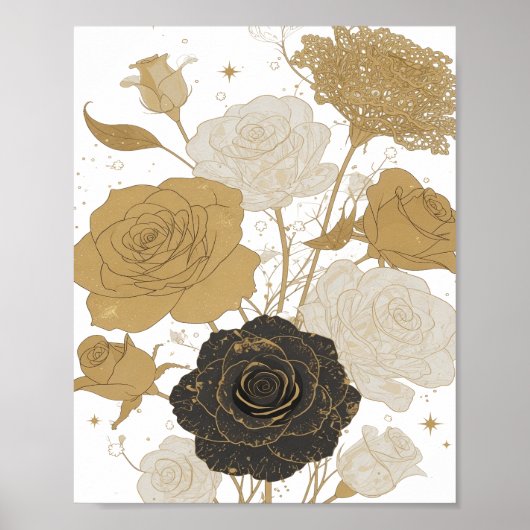 Levendige Goud GOUDEN ROZEN 3D Tekstkunst Poster (Voorkant)