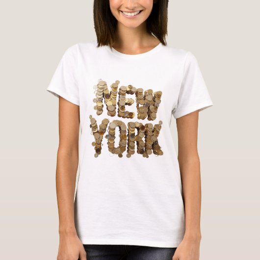 Levendige Goud NEW YORK Print T-shirt (Voorkant)