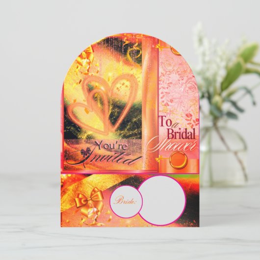 Levendige gouden bruids douche uitnodiging (Staand voorkant)