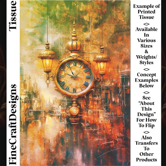 Levendige gouden klok & lantaarns CS4 Decoupage Tissuepapier