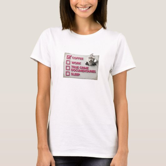 Levendige Gouden KOFFIE WERK ECHTE MISDAAD Custom T-shirt (Voorkant)