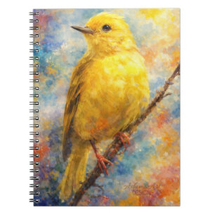 Levendige Gouden Zangvogel Aquarel Kunst Notitieboek