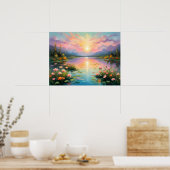 Levendige gouden zonsondergang over het rustige me poster (Keuken)