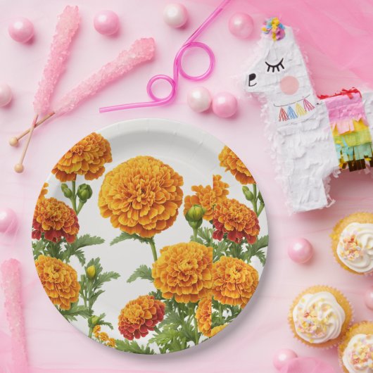 "Levendige goudsbloem print papieren Borden. Papieren Bordje (Feest)