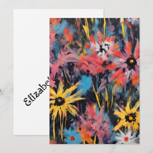 Levendige graffiti bloemen kunst feestdagenkaart (Voorkant / Achterkant)