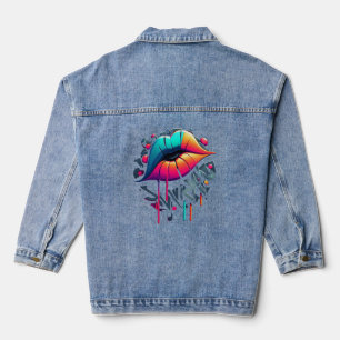 Levendige graffiti-stijl kleurrijke lippen denim jacket