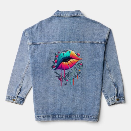 Levendige graffiti-stijl kleurrijke lippen denim jacket (Achterkant)