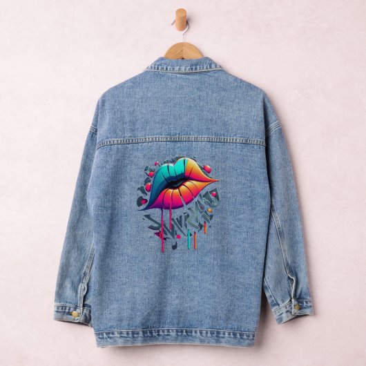 Levendige graffiti-stijl kleurrijke lippen denim jacket (Hangar)