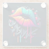 Levendige graffiti-stijl kleurrijke lippen glazen onderzetter (Achterkant)