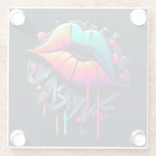 Levendige graffiti-stijl kleurrijke lippen glazen onderzetter (Achterkant)