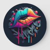 Levendige graffiti-stijl kleurrijke lippen grote klok (Voorkant)