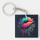 Levendige graffiti-stijl kleurrijke lippen sleutelhanger (voorkant)