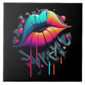 Levendige graffiti-stijl kleurrijke lippen tegeltje (Voorkant)