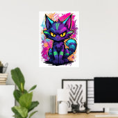 Levendige Graffiti Straatkunst Kat Poster (Thuiskantoor)