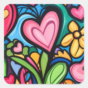 Levendige Graffiti Valentijnsdag Art Vierkante Sticker