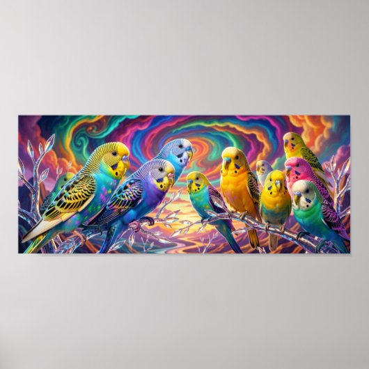 Levendige grasparkietenprint, waarde (semi-gloss) poster (Voorkant)